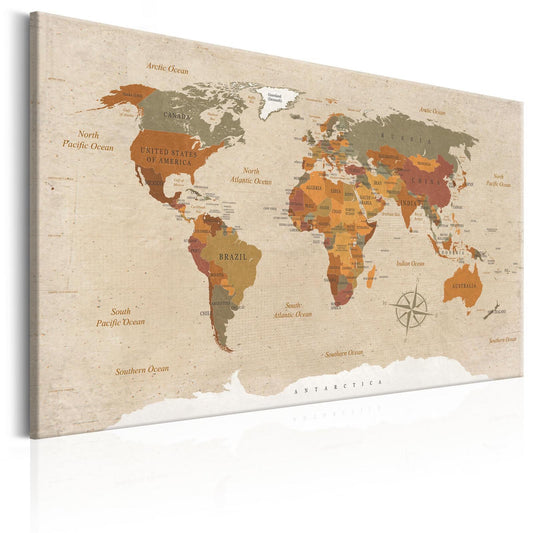 Leinwandbild - World Map: Beige Chic Artgeist