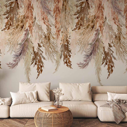 Fototapete - Minimalist boho landscape - dangling leaves in beige colours Artgeist