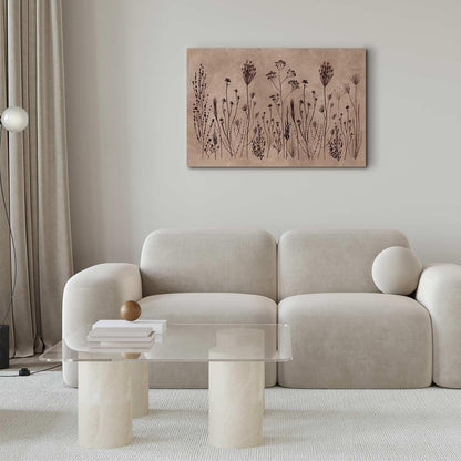 Leinwandbild - Wildflowers – black plants on lime-wash background