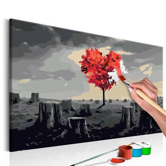 Wandbild zum Ausmalen Heart-Shaped Tree - Herzförmiger Baum Malen nach Zahlen Set mit Leinwand, Farben und Pinseln