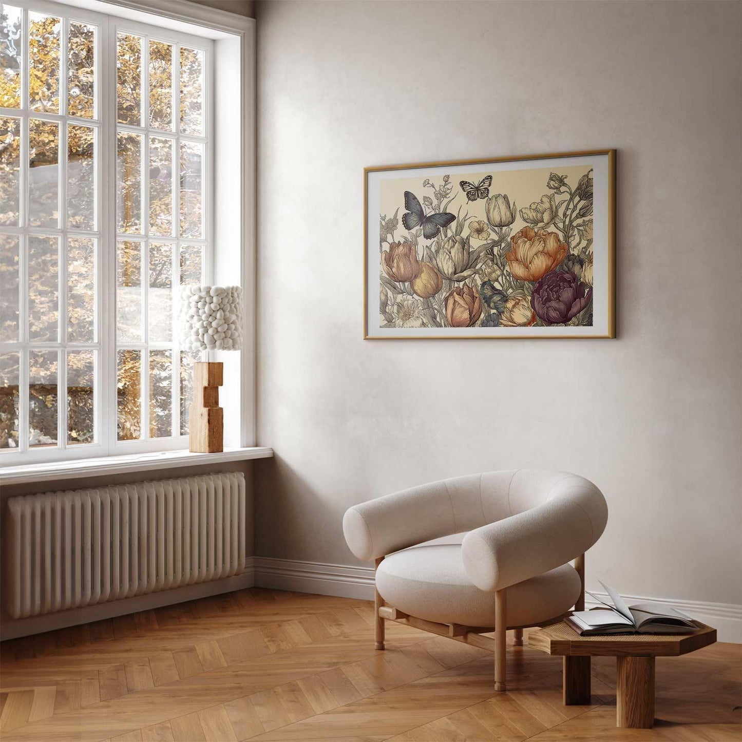 Poster - Colorful Tulips on a Cream Background