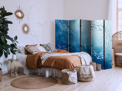 Paravent - Schools of Fish - Luminous Clusters of Fish in Blue Colors Among Sea Depths Artgeist