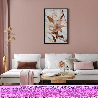 Leinwandbild - Elegance of a Flower (1-part) - Delicate Lily on Marble in Sepia