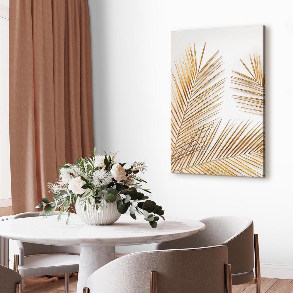 Leinwandbild - Golden Palm Leaves (1 Part) Vertical