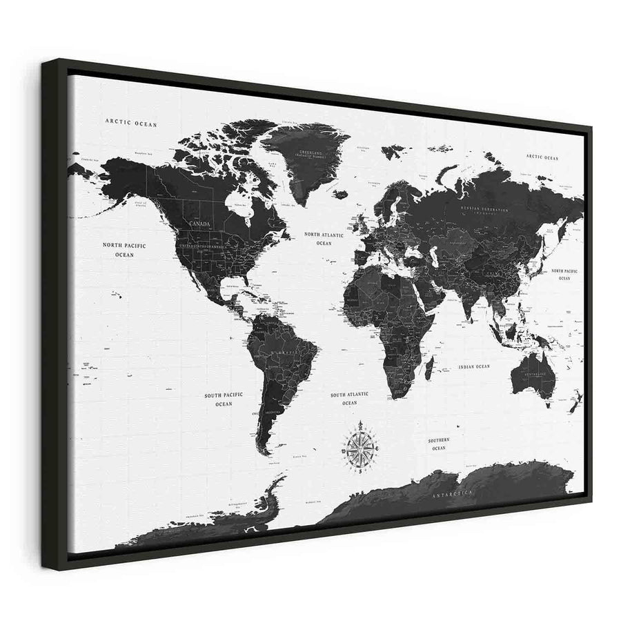 Leinwandbild - Black and White Map (1 Part) Wide Artgeist