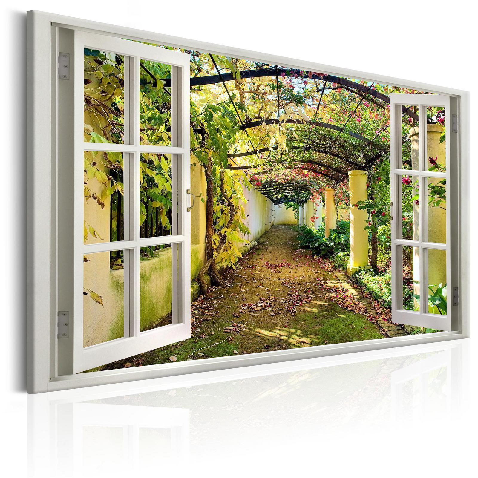 Leinwandbild - Window: View on Pergola Artgeist
