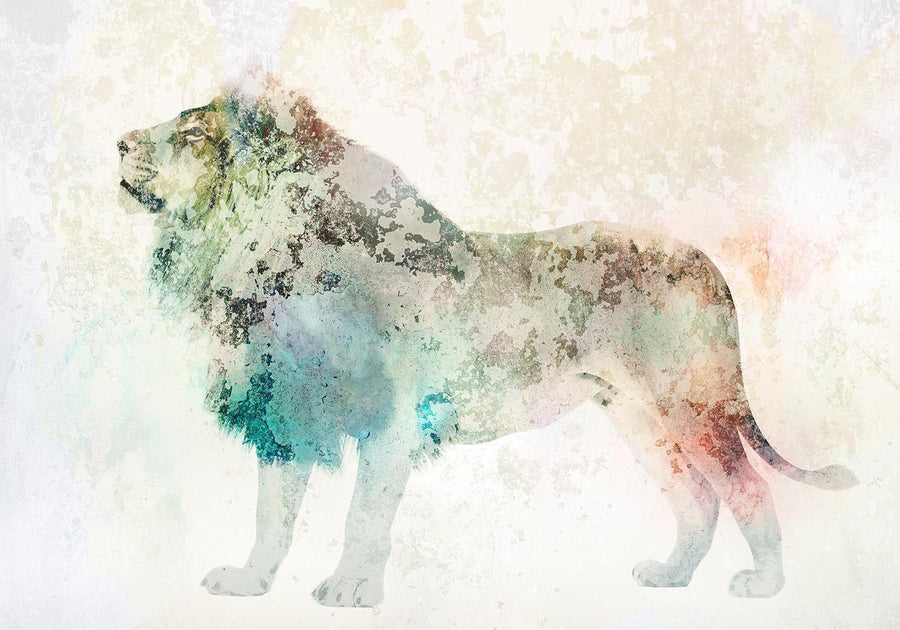Fototapete - King of the animals - lion on a solid textured background with coloured accent Artgeist
