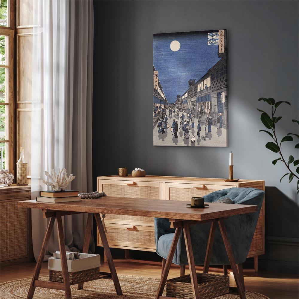 Leinwandbild - Utagawa Hiroshige – Night time view of Saruwaka Street