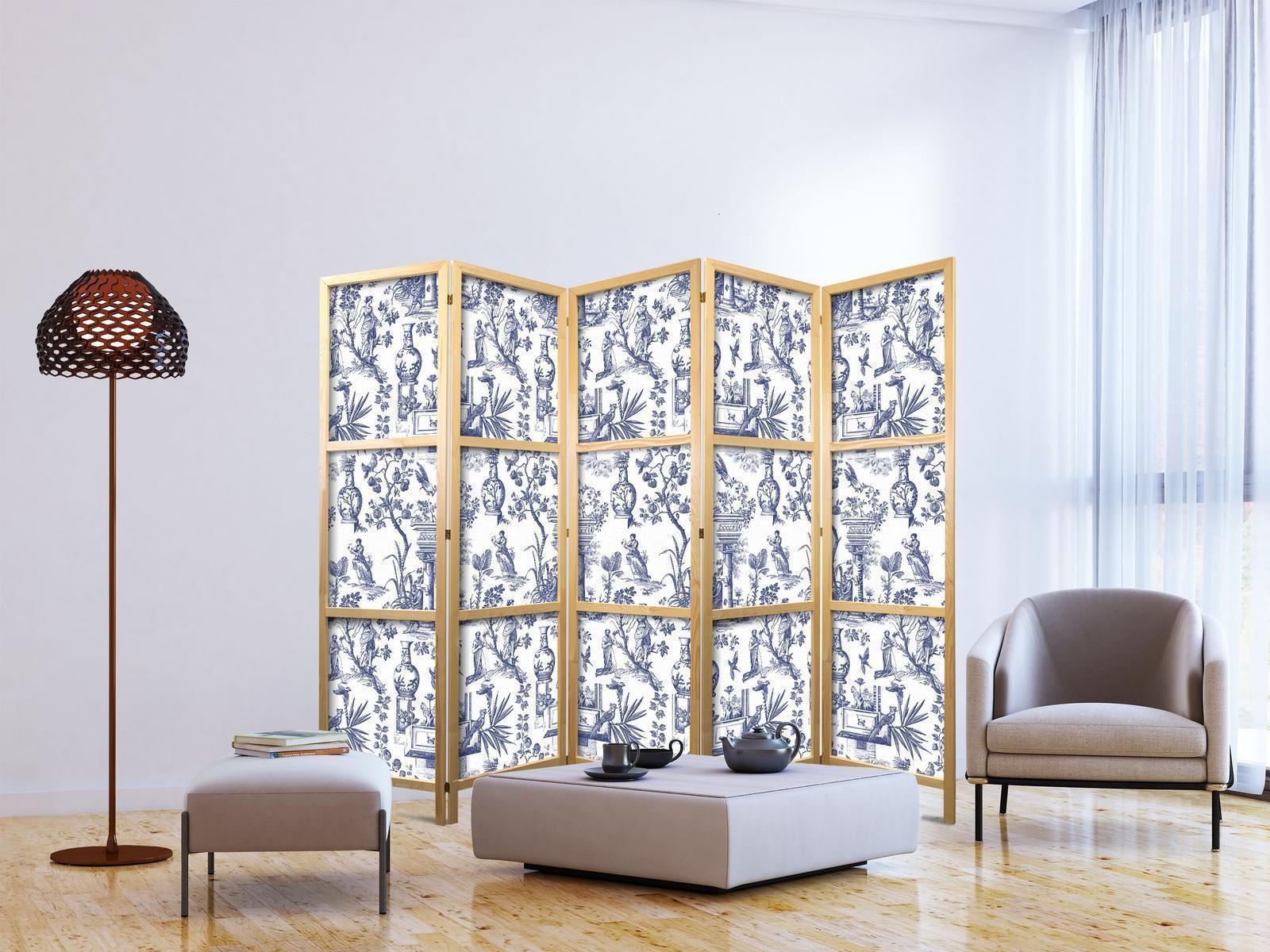 Japanischer Paravent - Rome and Botany - Blue Pattern with Greek and Plant Motif Artgeist