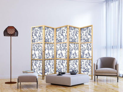 Japanischer Paravent - Rome and Botany - Blue Pattern with Greek and Plant Motif Artgeist