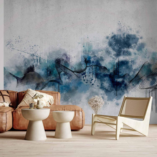 Fototapete - Abstract wave - minimalist composition with blue pattern Artgeist