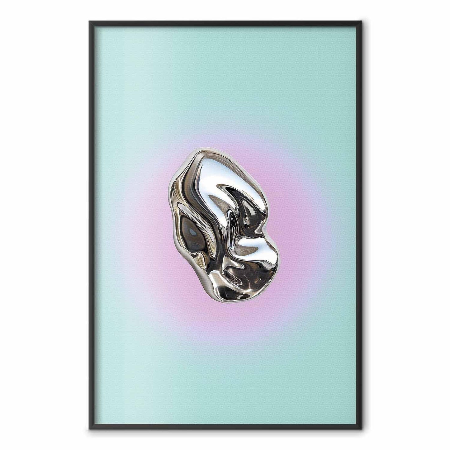 Poster - Metallic Form - abstract sculpture on a mint background with a purple halo