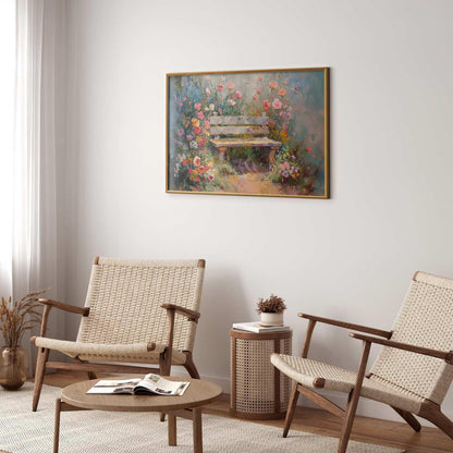 Poster - Flowery bench - impressionist painting full of flowers