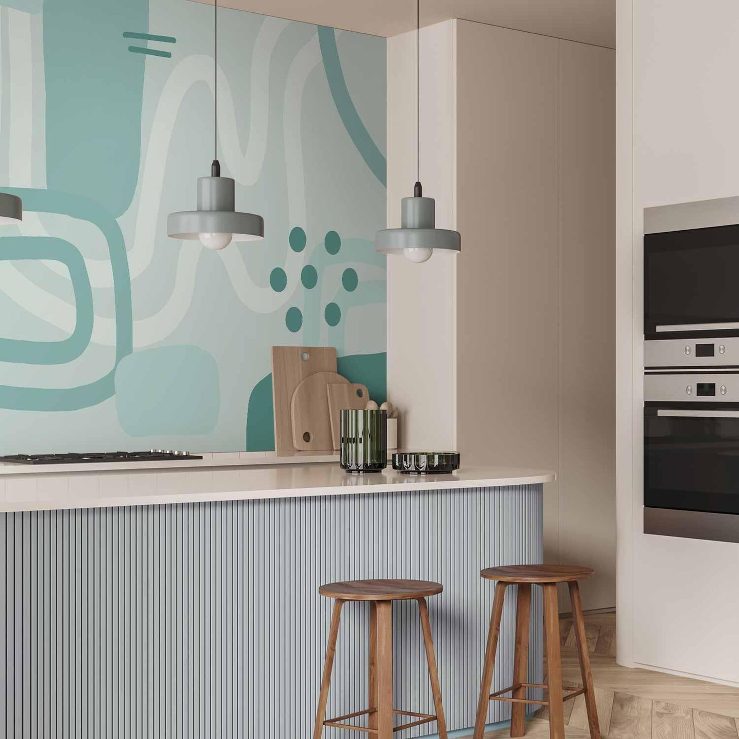 Fototapete - Geometric forms and patterns - abstract background with turquoise patterns