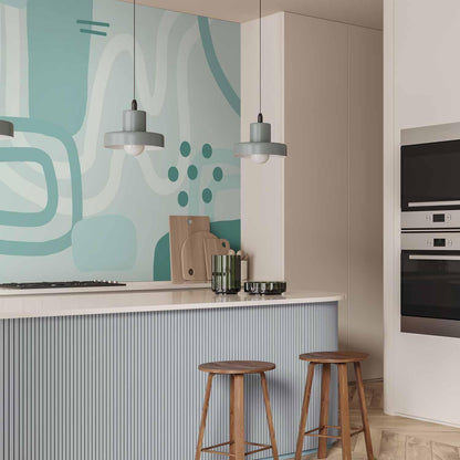 Fototapete - Geometric forms and patterns - abstract background with turquoise patterns