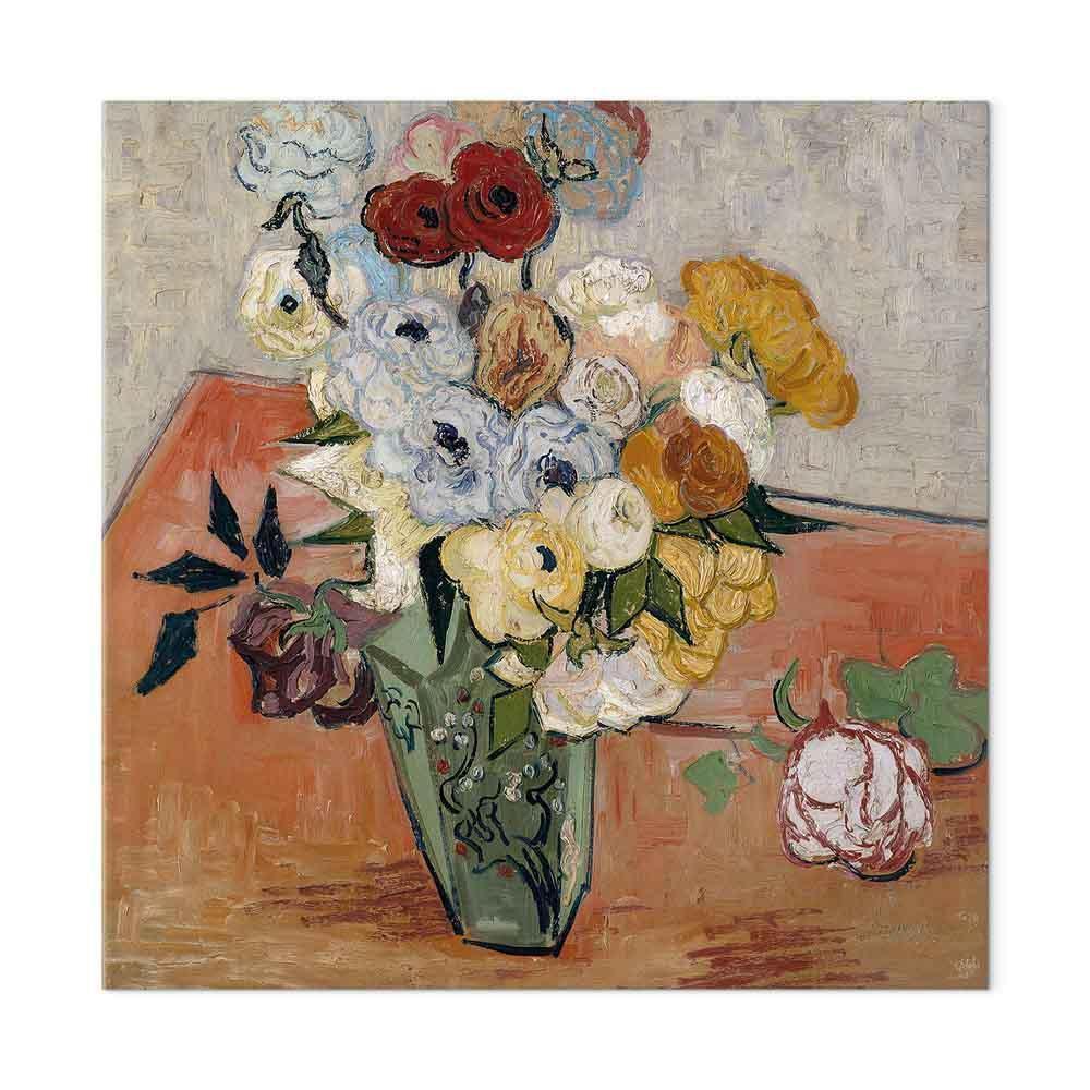 Leinwandbild - Vincent Van Gogh – Stilllife with Japanese vase, roses and anemones
