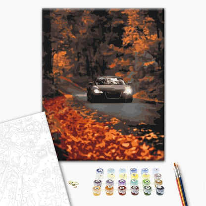 Malen nach Zahlen - Autumn road through the forest