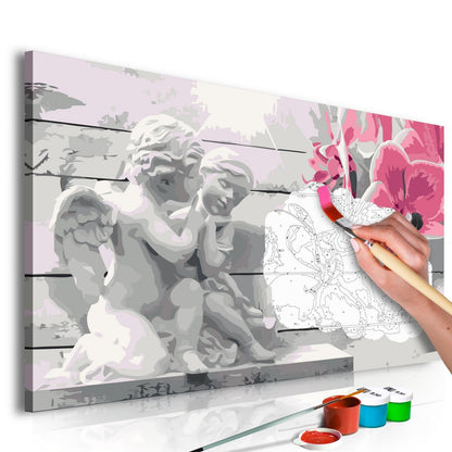 Wandbild zum Ausmalen Engel & Pinke Orchidee himmlisch - Malen nach Zahlen Set spirituell - Sawelt