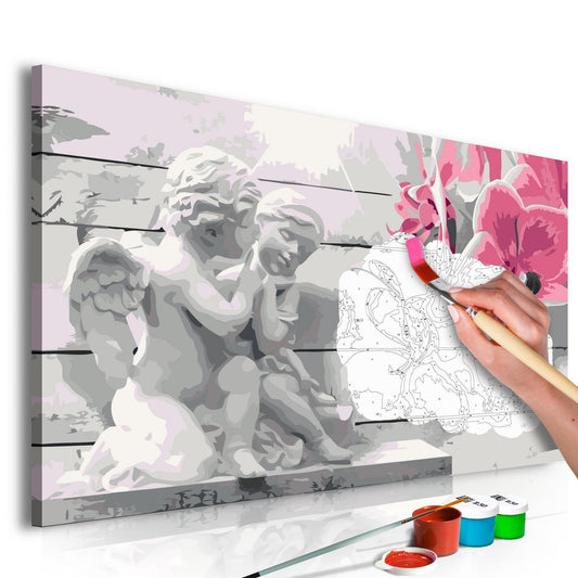 Wandbild zum Ausmalen Engel & Pinke Orchidee himmlisch - Malen nach Zahlen Set spirituell - Sawelt