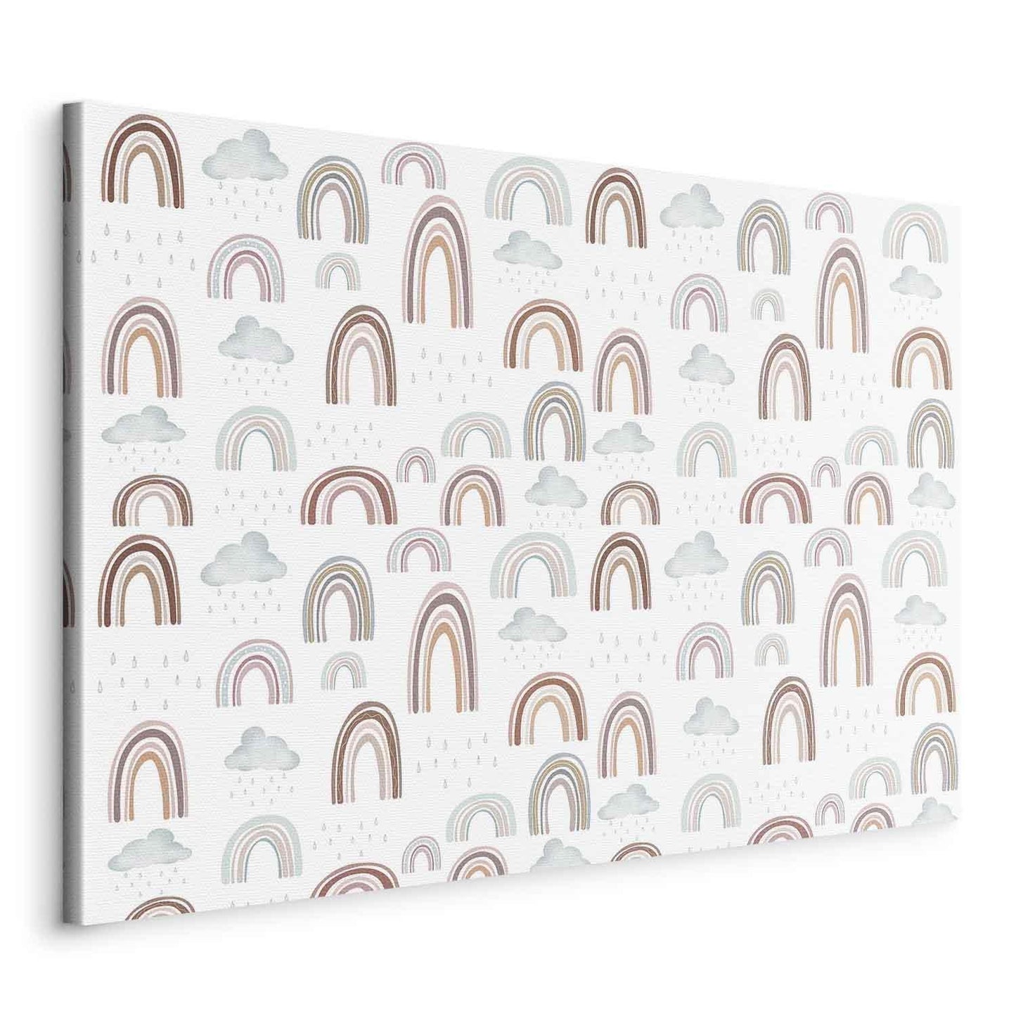 Leinwandbild - Rainbows After the Storm - Rainbows of Various Sizes in Pastel Hues Among Rain Clouds in a Gray-Blue Shade