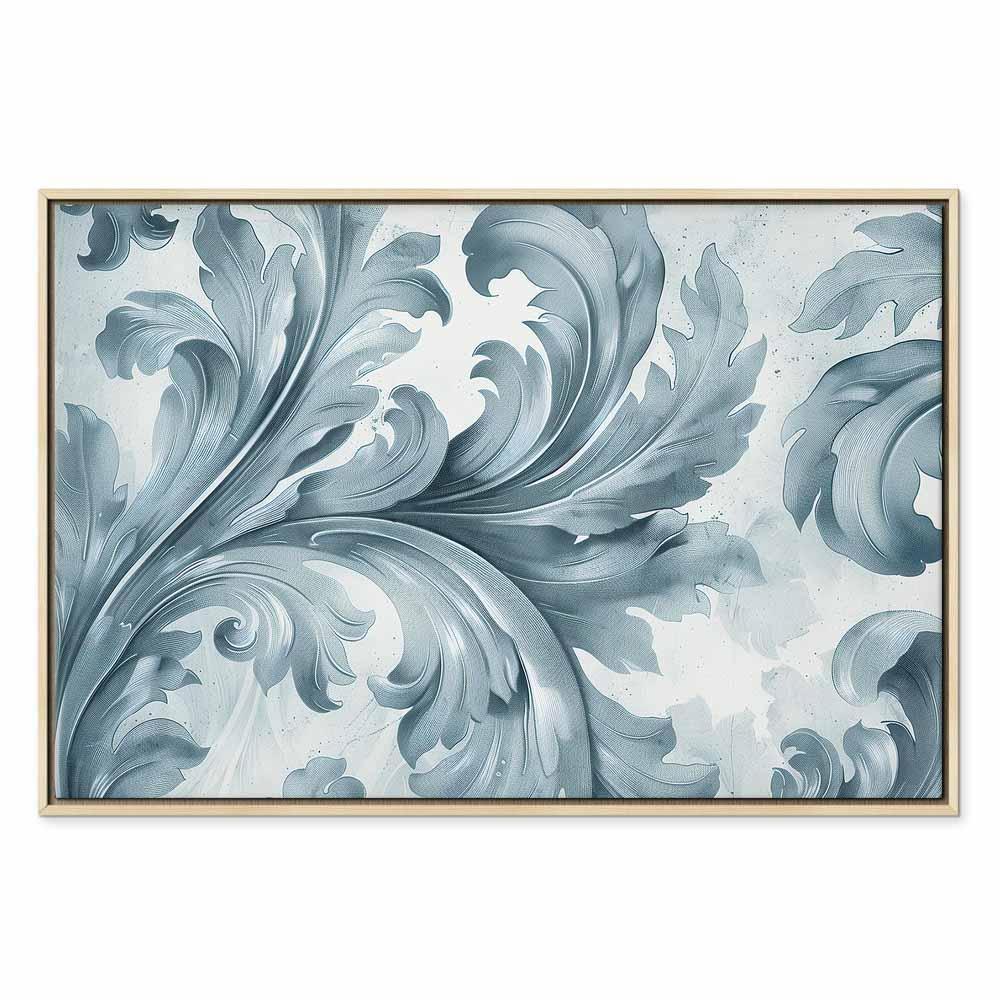 Leinwandbild - Stone Baroque Ornaments in Light Shades of Gray-Blue