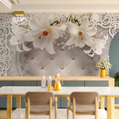 Fototapete - Lilies and Quilted Background