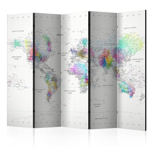 Paravent - White-colorful world map Artgeist