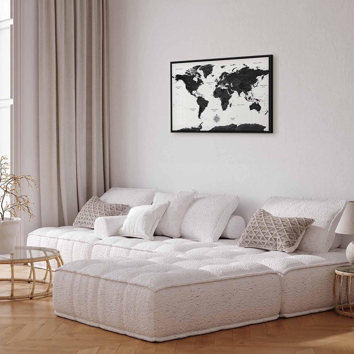 Leinwandbild - Black and White Map (1 Part) Wide Artgeist
