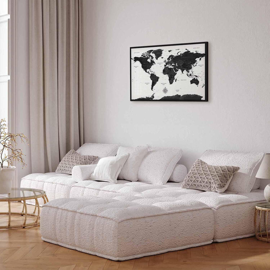 Leinwandbild - Black and White Map (1 Part) Wide Artgeist