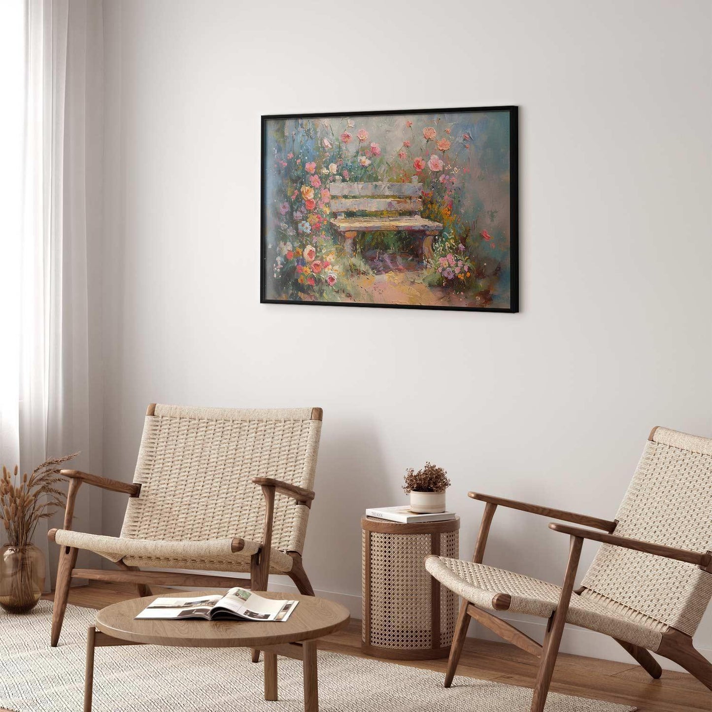Poster - Flowery bench - impressionist painting full of flowers
