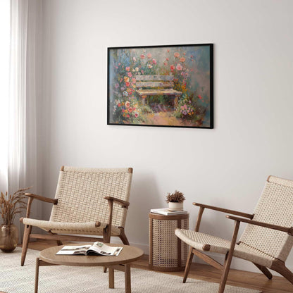 Poster - Flowery bench - impressionist painting full of flowers