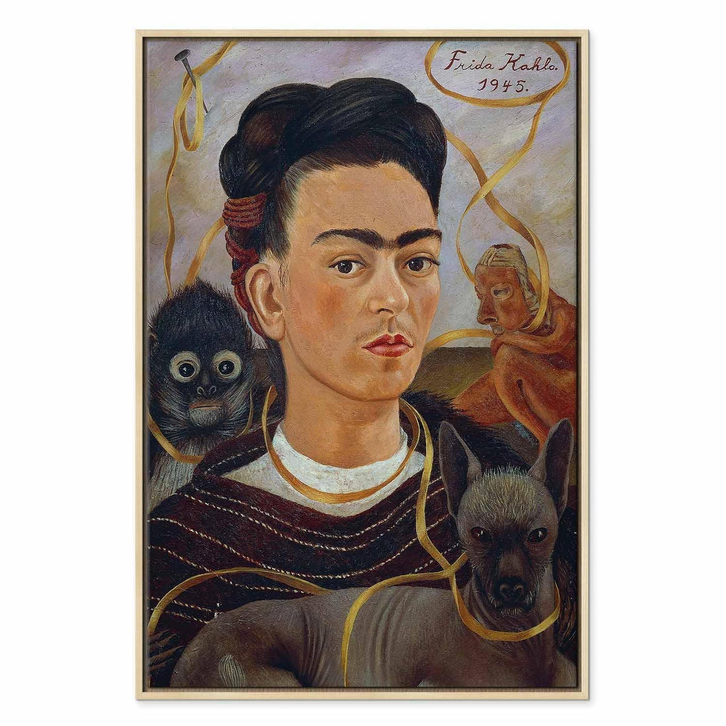 Leinwandbild - Frida Kahlo – Self-Portrait with Changuito