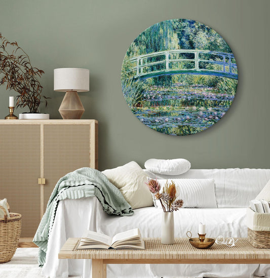 Rundes Bild - Bridge at Giverny Claude Monet - Spring Landscape of a Forest With a River Artgeist