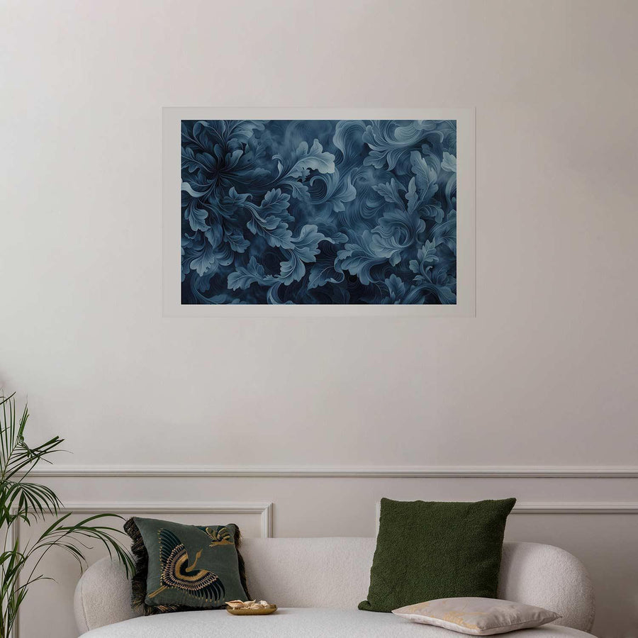 Poster - Dense, Dark Blue Abstract Ornaments Artgeist