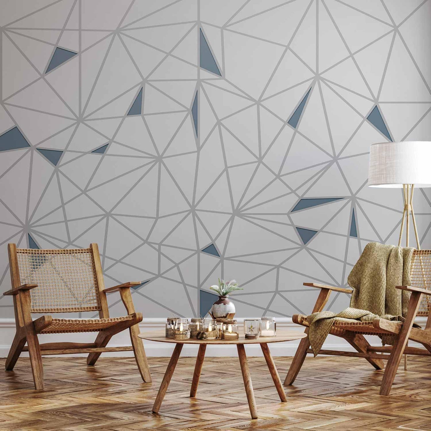 Fototapete Linien der Verbindung in moderner abstrakter Geometrie – Wanddekoration in dezenten Farben


