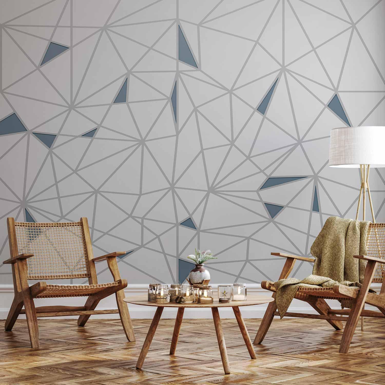 Fototapete Linien der Verbindung in moderner abstrakter Geometrie – Wanddekoration in dezenten Farben


