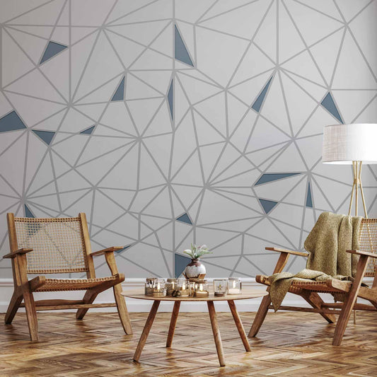 Fototapete Linien der Verbindung in moderner abstrakter Geometrie – Wanddekoration in dezenten Farben

