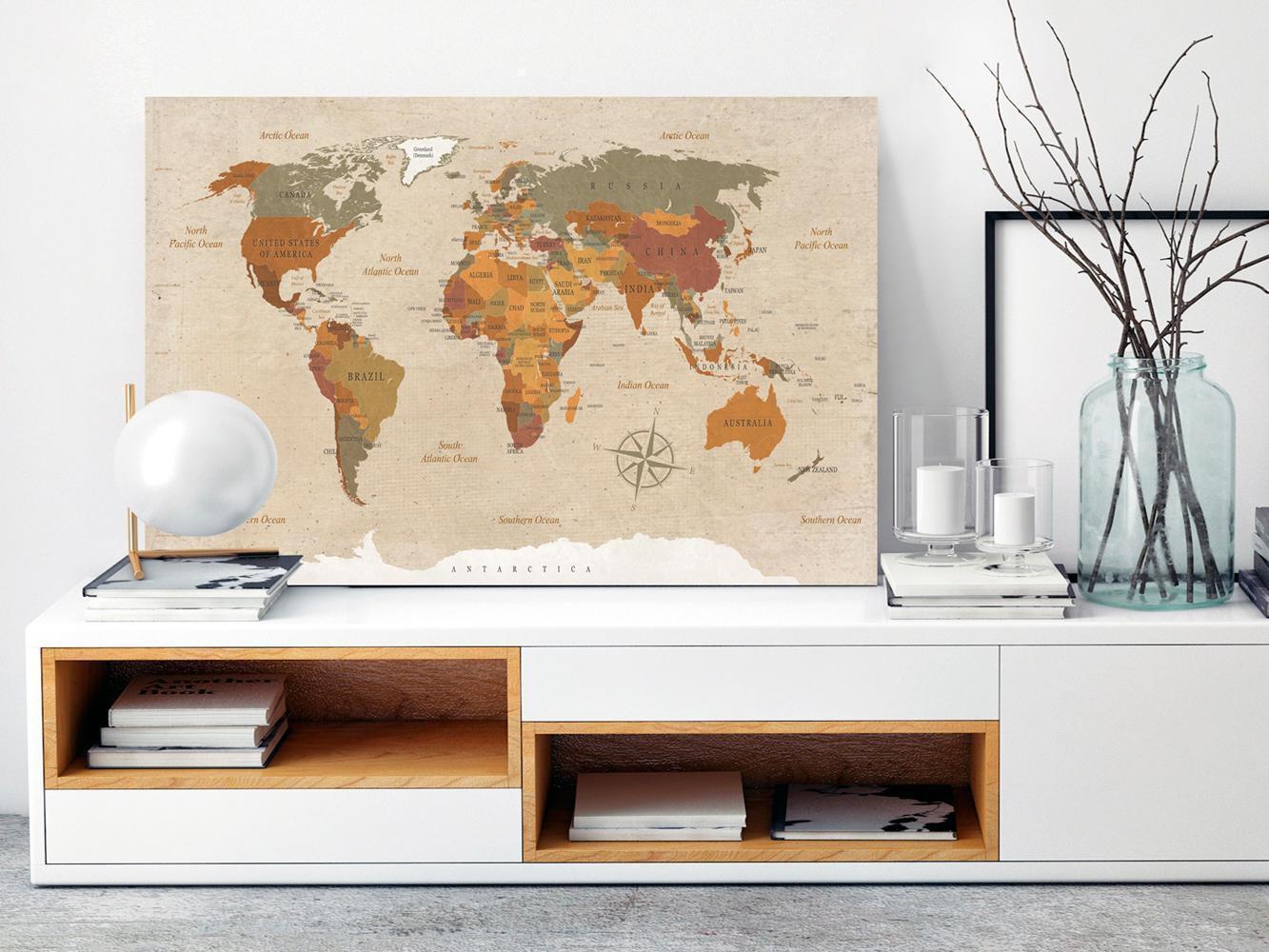 Leinwandbild - World Map: Beige Chic Artgeist