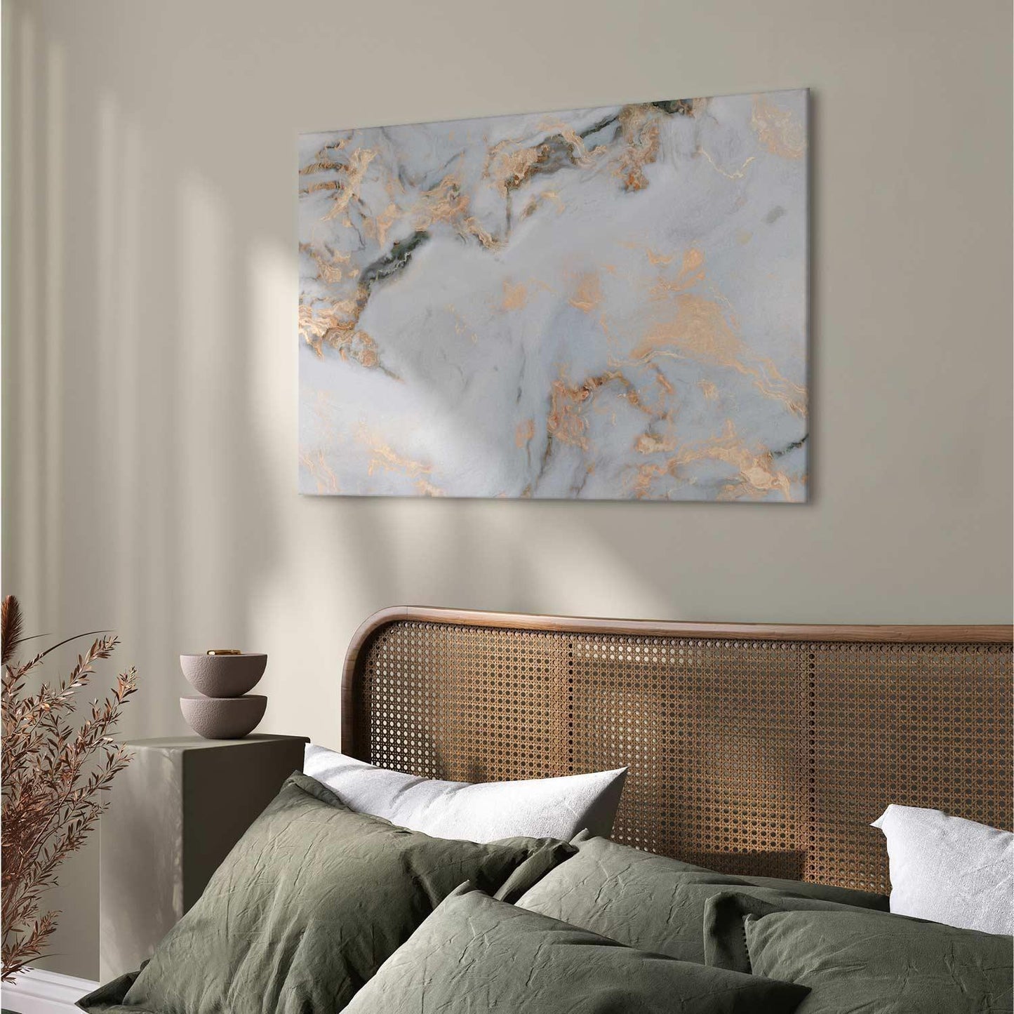 Leinwandbild - White stone – elegant marble with golden reflections
