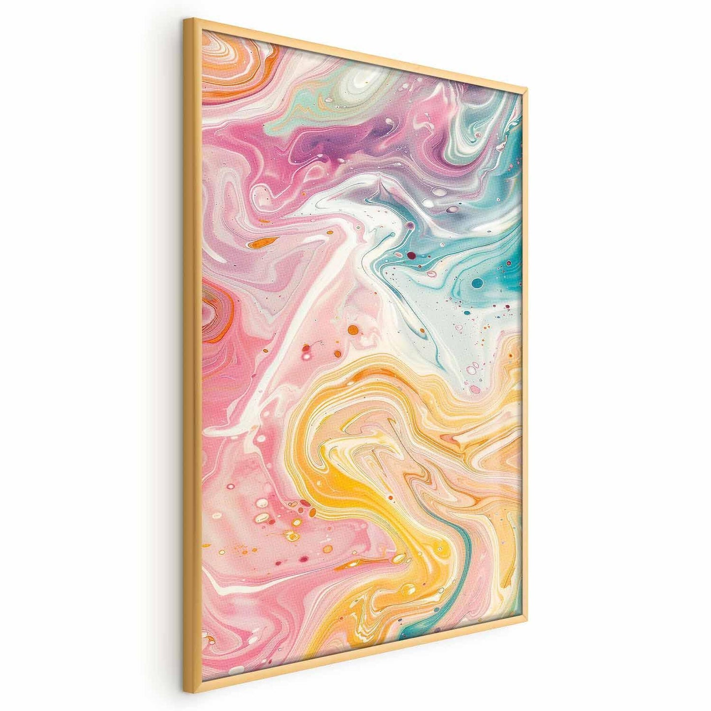 Poster - Colorful Chaos - dynamic shapes in shades of pink, yellow, and blue