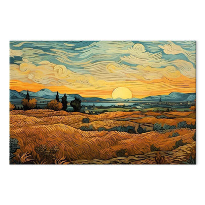 Leinwandbild - Impressionistic fields - painted golden landscape with fields of grain