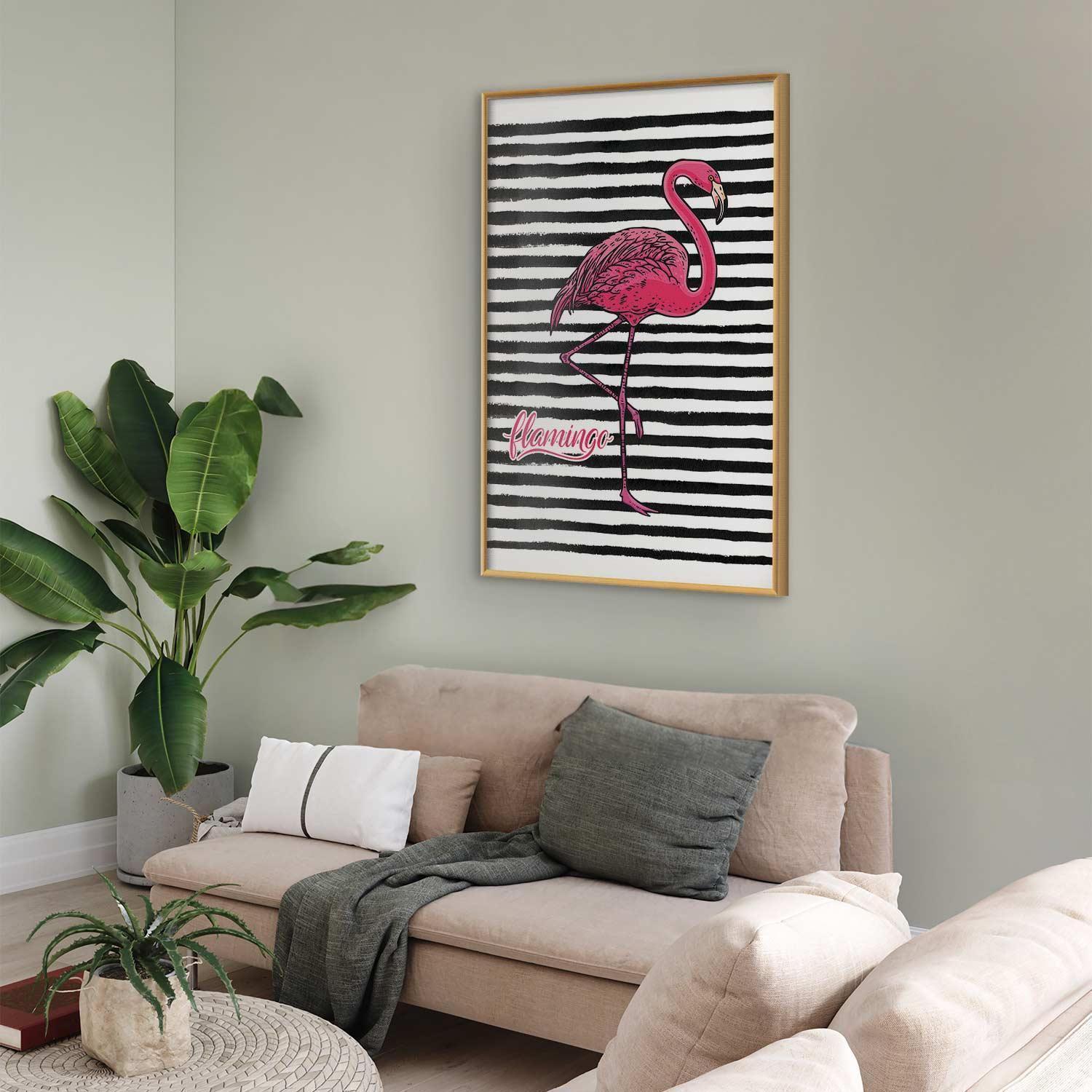 Poster - Black Stripes and Flamingo Artgeist