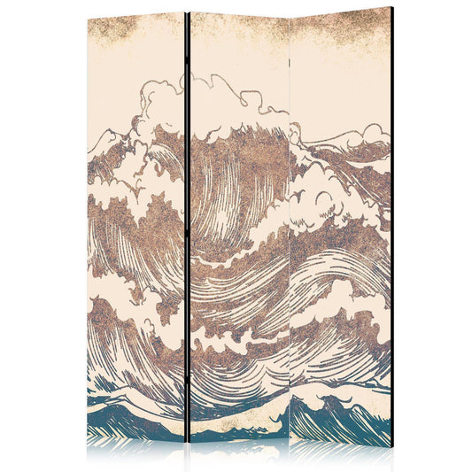 Paravent - Stormy Ocean - High Waves in Brown and Navy Colors on a Beige Background in Vintage Style Artgeist