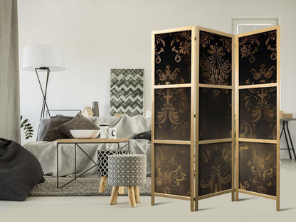 Japanischer Paravent - Floral Ornaments Carved in Delicate Sepia and Brown Shades Artgeist