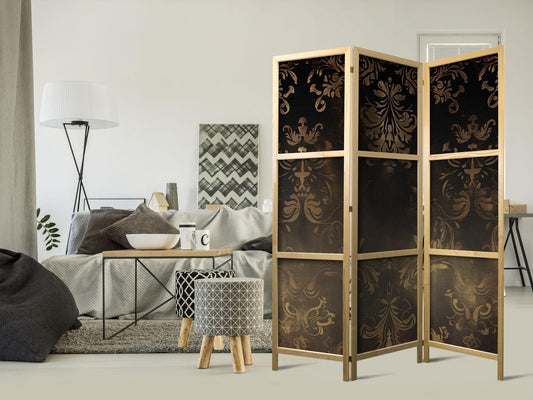 Japanischer Paravent - Floral Ornaments Carved in Delicate Sepia and Brown Shades Artgeist