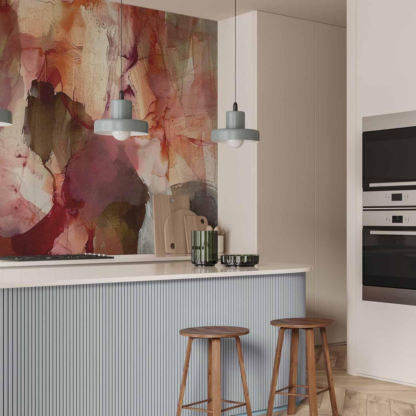 Fototapete Frühlingskomposition – Transparente Aquarellformen in Pastelltönen