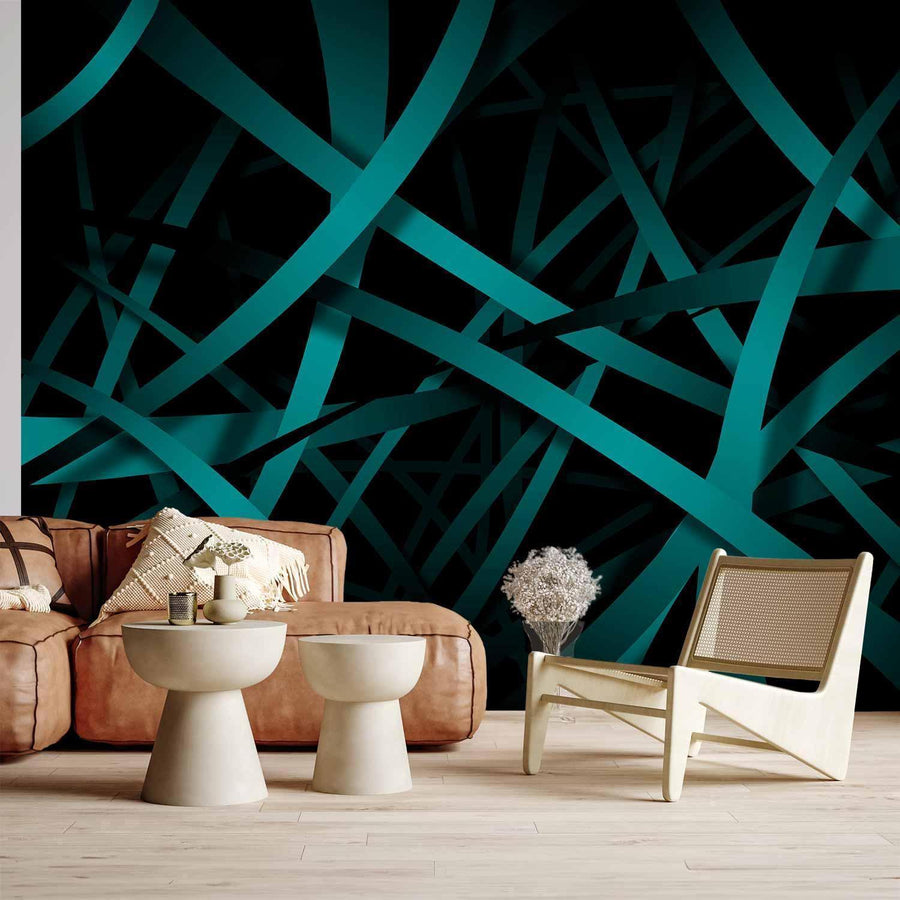 Fototapete Dunkler Hintergrund – Elegantes Design in Schwarz und Türkis