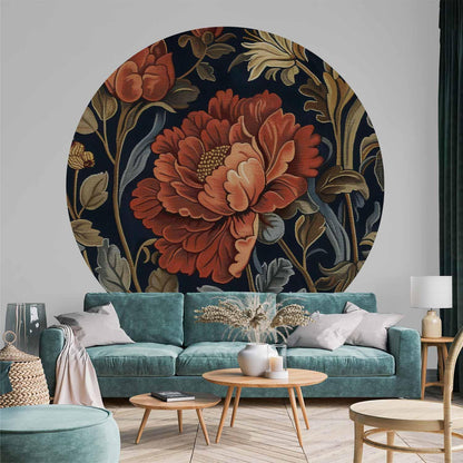 Runde Fototapete - Tapestry-style large retro flowers