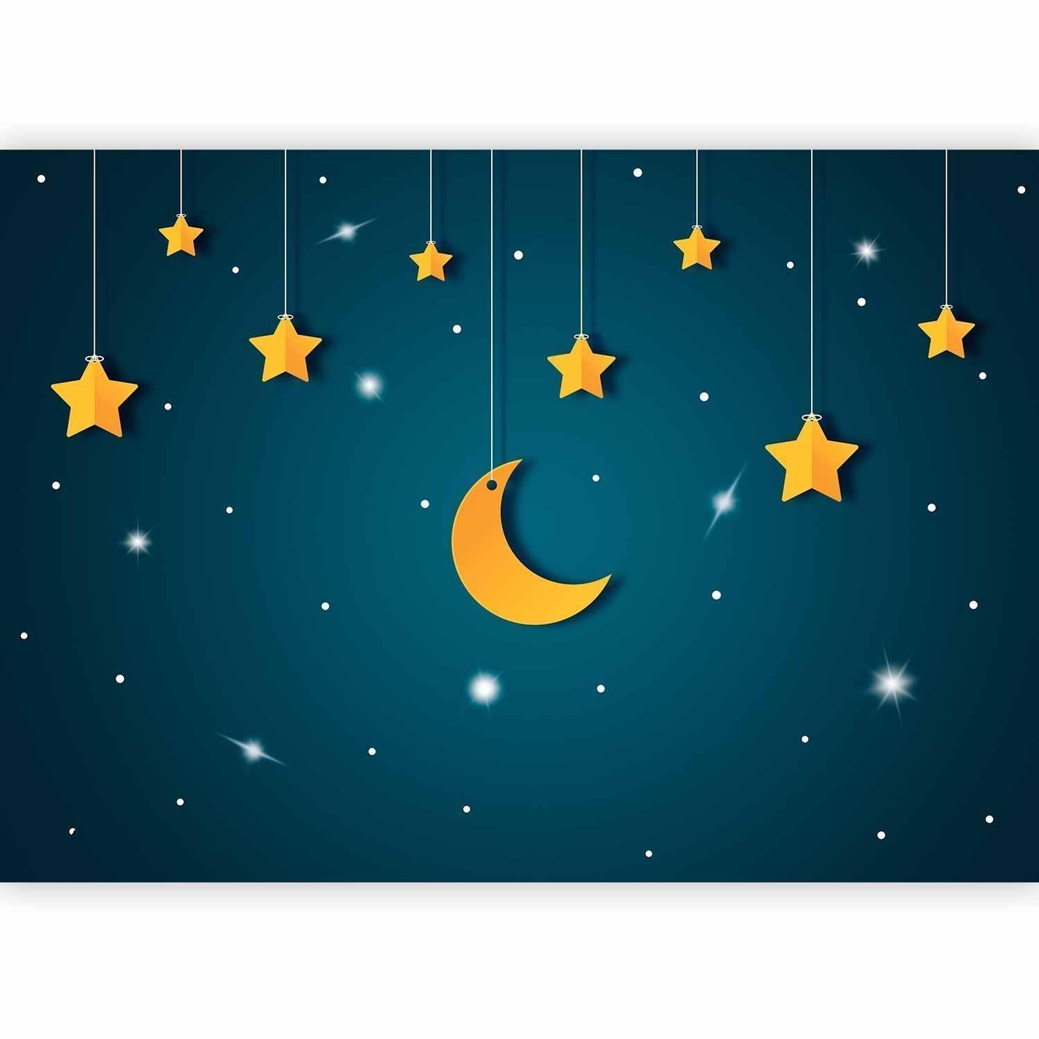 Fototapete - Skyline - turquoise night sky landscape with stars for children Artgeist
