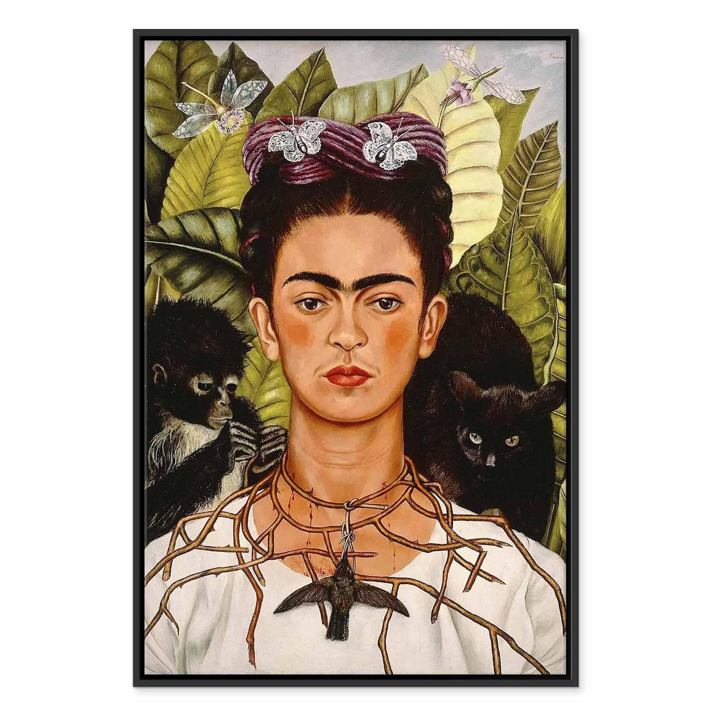 Leinwandbild - Frida Kahlo – Self-Portrait with Thorn Necklace and Hummingbird